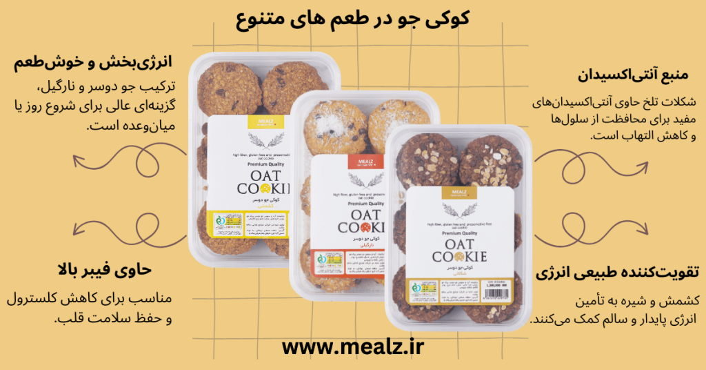 صبحانهای که بچهها دوستش دارند؛ ۵ ترکیب سالم با اوتمیل 6 خرید و قیمت کوکی جو دوسر اونا میلز کوکی جو دوسر پرک رژیمی سالم