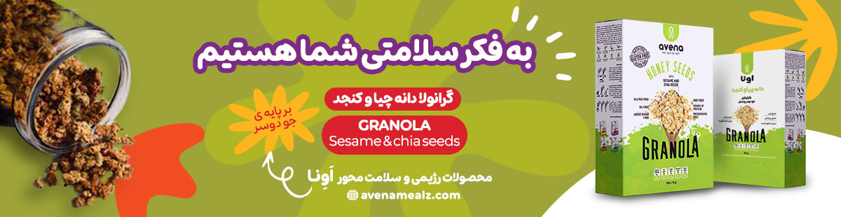 چیپس یا گرانولا؟ مقایسه ارزش غذایی و قیمت در سال ۱۴۰۵ 8 گرانولا دانه چیا و کنجد گرانولا اونا