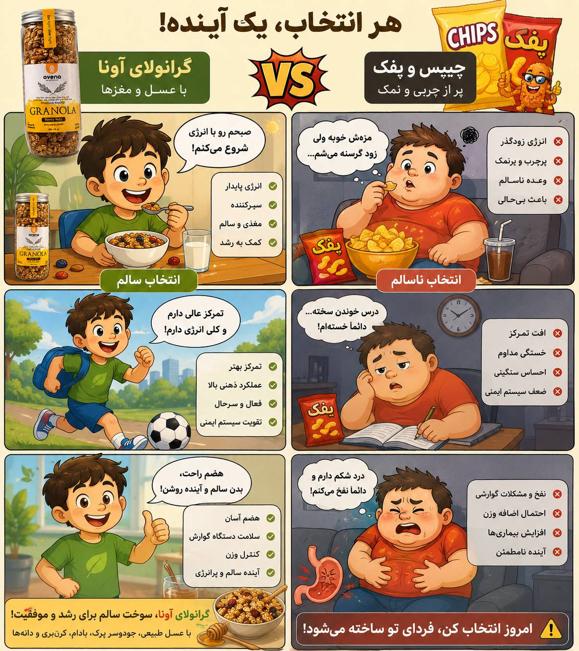 چیپس یا گرانولا؟ مقایسه ارزش غذایی و قیمت در سال ۱۴۰۵ 7 چیپس یا گرانولا جو دوسر رایس کیک جایگزین چیپس میان وعده سالم تنقلات سالم